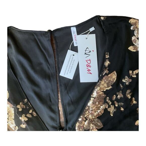 SHEIN Black and Gold Floral Mini Dress - Picture 4 of 5